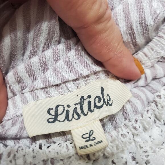 Listicle Top Tassle Fringe Off The Shoulder Brown White Stripe Relaxed Fit Large - Picture 8 of 9